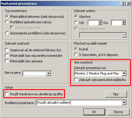Vybrání více monitorů v PowerPointu