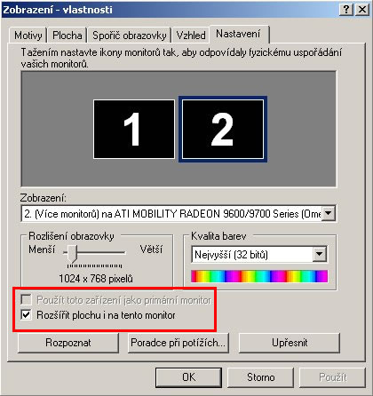 Dialog pro nastavení rozšířené plochy